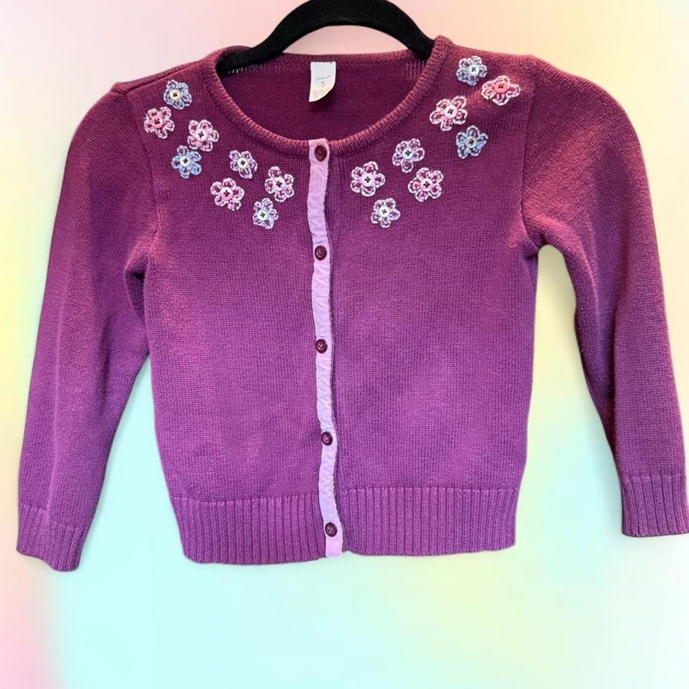 Girls Carter's purple cotton cardigan with embroidery and bows Size 5